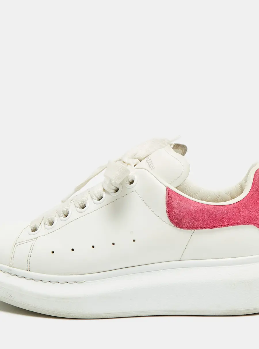 Alexander McQueen Oversized Size 37.5 White/Hot Pink Leather and Suede Lace Up Sneakers
