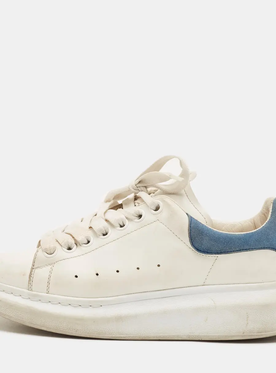 Alexander McQueen Oversized Size 38 White/Blue Leather Lace Up Sneakers