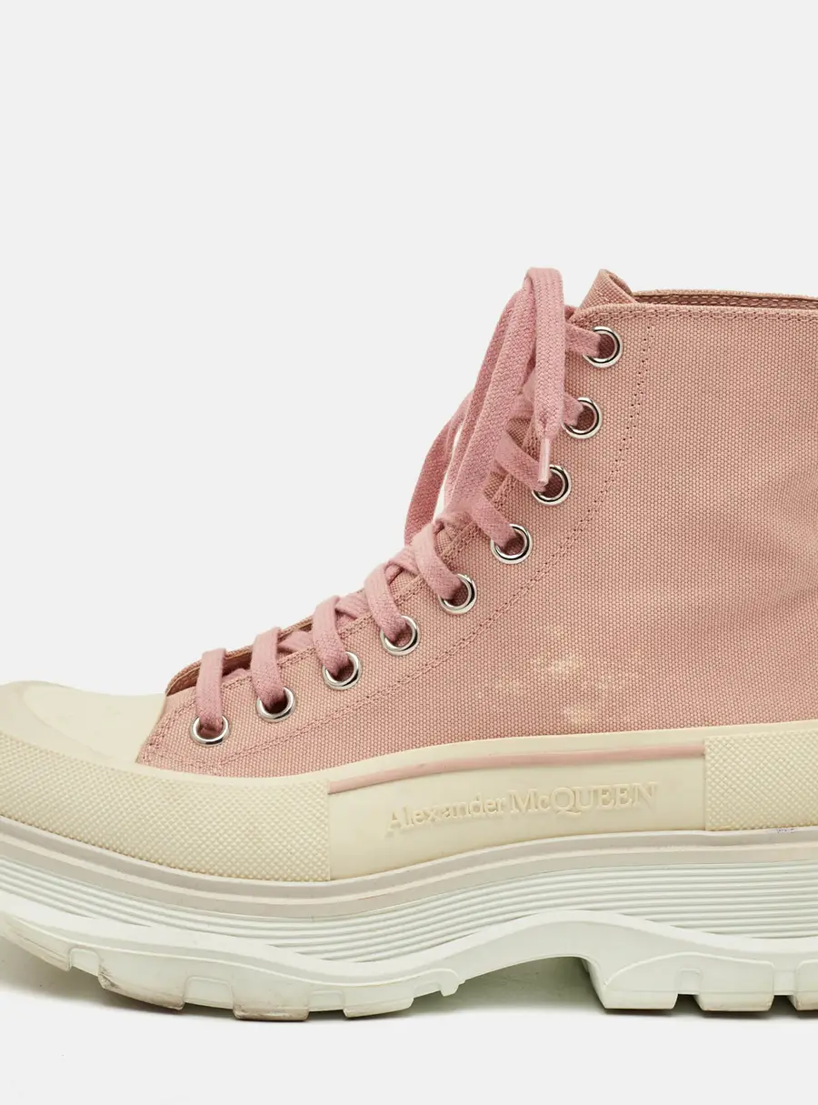 Alexander McQueen Tread Slick Size 38 Light Pink Canvas High Top Sneakers