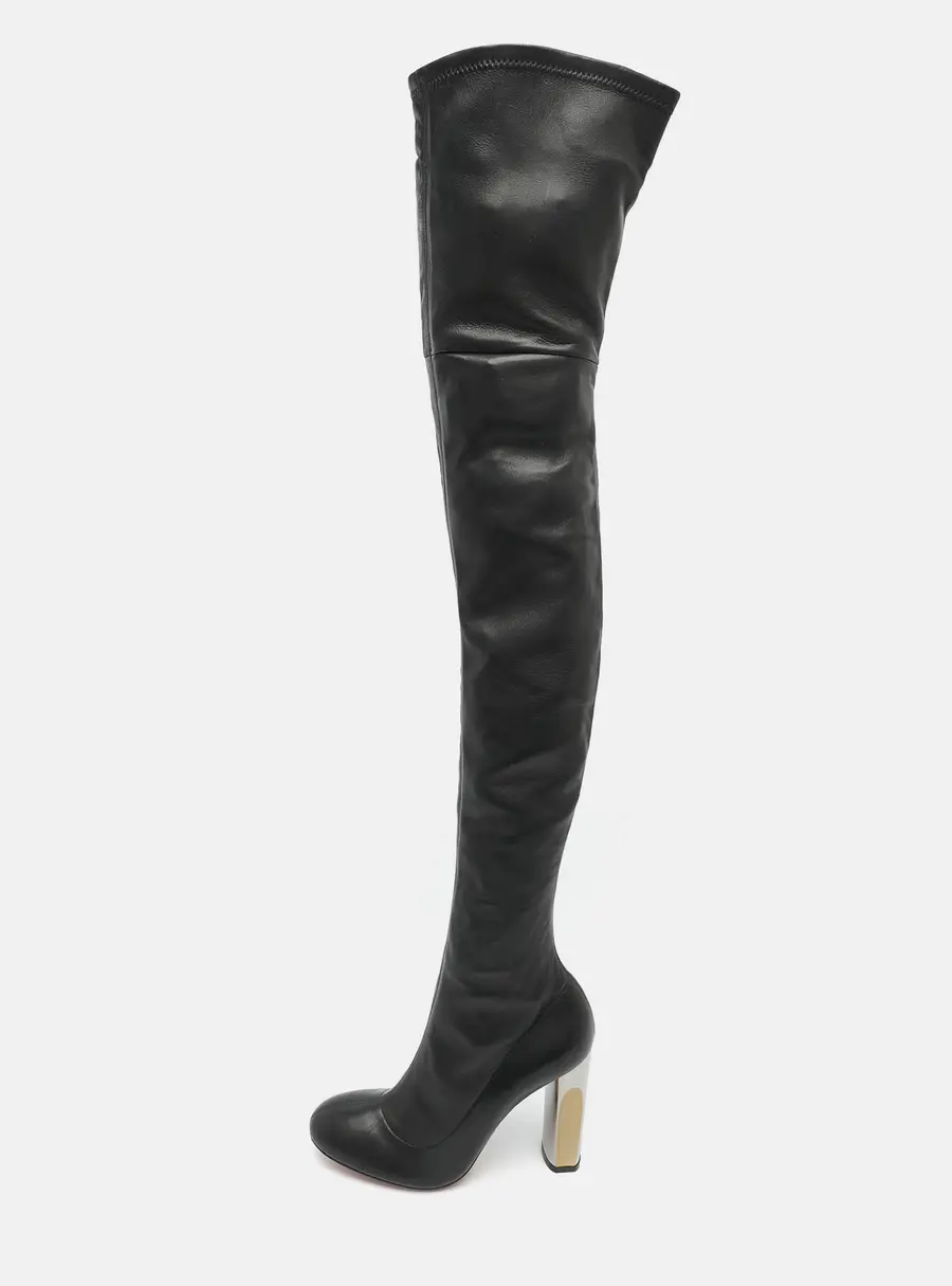 Alexander McQueen Size 37 Black Leather Thigh High Boots