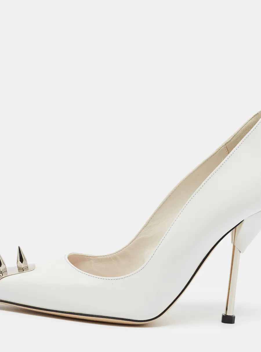 Alexander McQueen Punk Stud Size 38 White Leather and Metal Spike Pumps