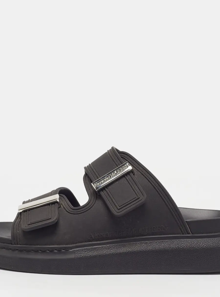 Alexander McQueen Hybrid Size 37 Black Rubber Flat Slide Sandals