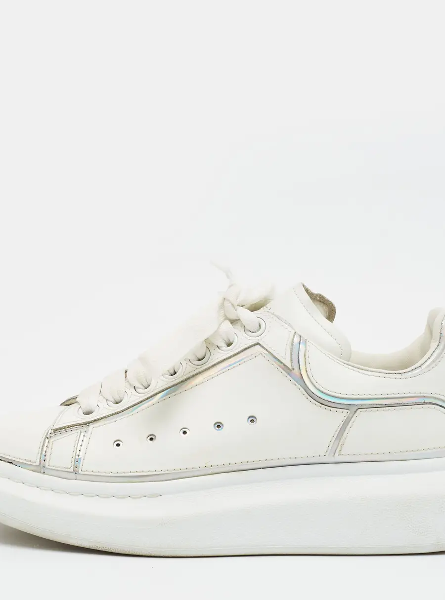 Alexander McQueen Oversized Size 40 White Leather and Patent Leather Lace Up Sneakers