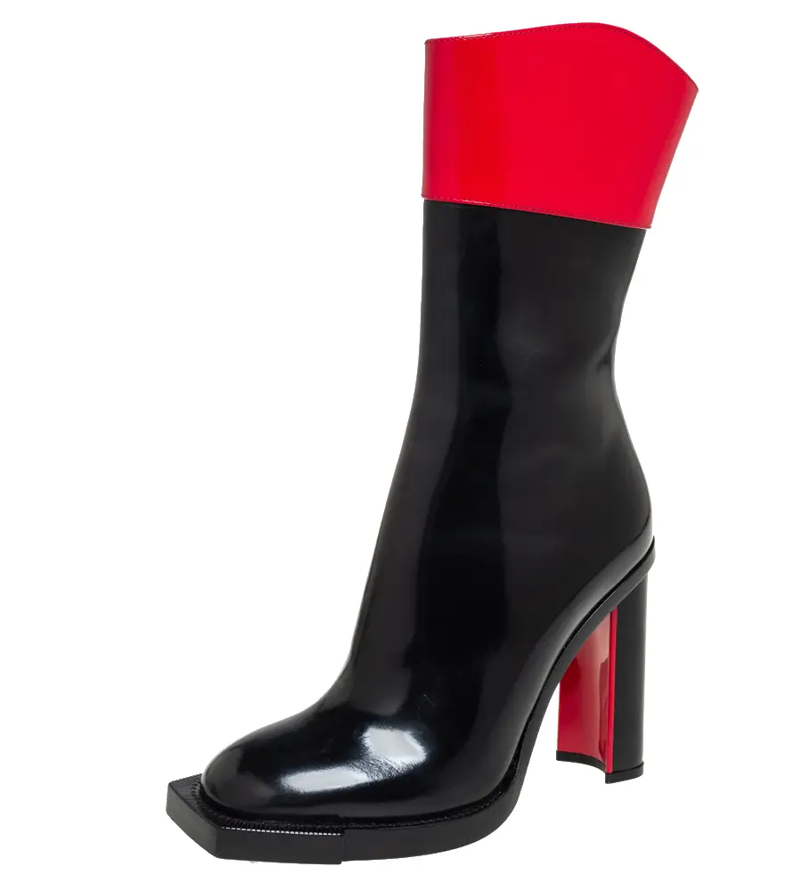 Alexander McQueen Red/Black Patent Leather Calf Length Boots Size 38.5