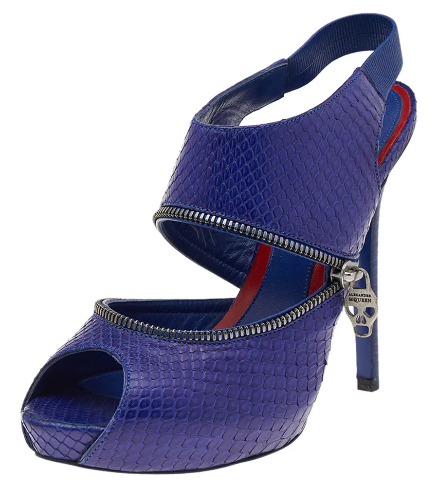 Alexander McQueen Purple Python Leather Sling Back Sandals Size 38