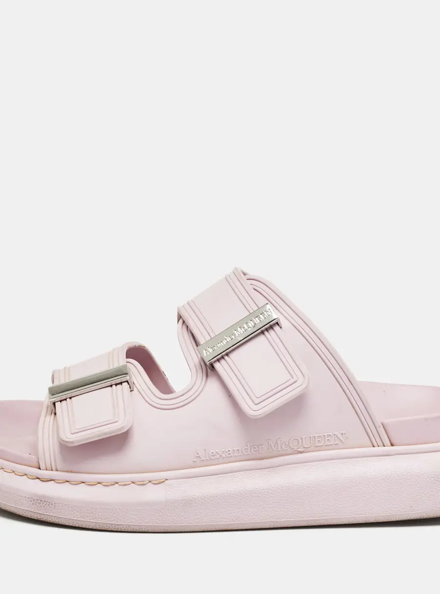 Alexander McQueen Pink Rubber Buckle Details Flat Slides Size 37
