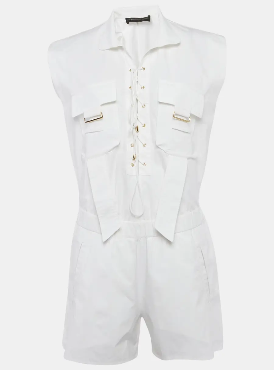 Alexandre Vauthier White Cotton Criss Cross Tie-Up Detail Playsuit XS