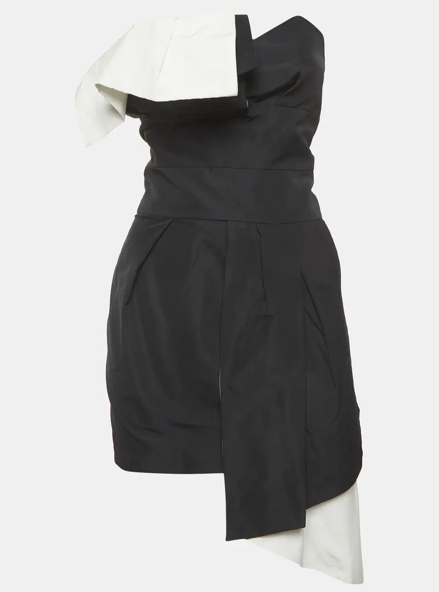 Alexandre Vauthier Black Gabardine Asymmetrical Pleated Mini Dress M