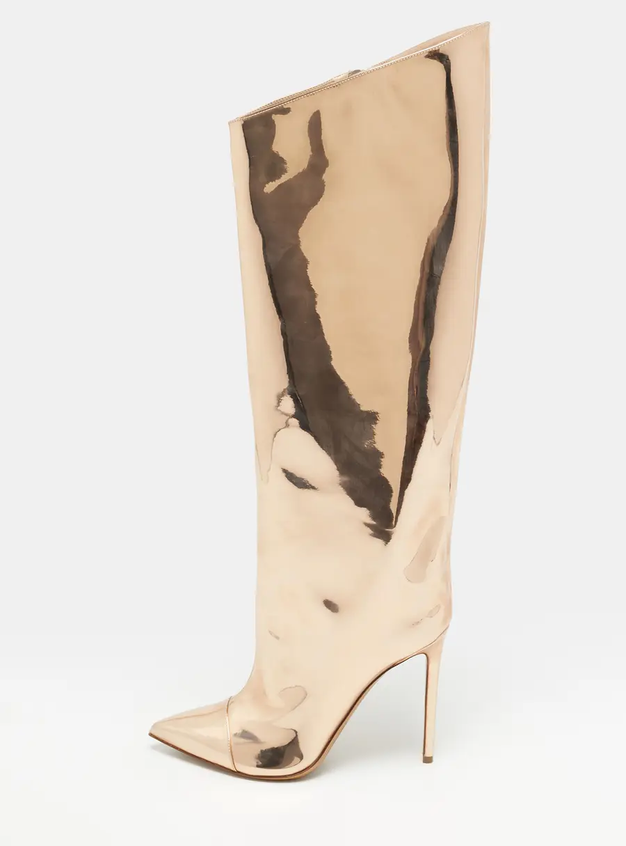 Alexandre Vauthier Size 39 Gold PVC Knee Length Boots