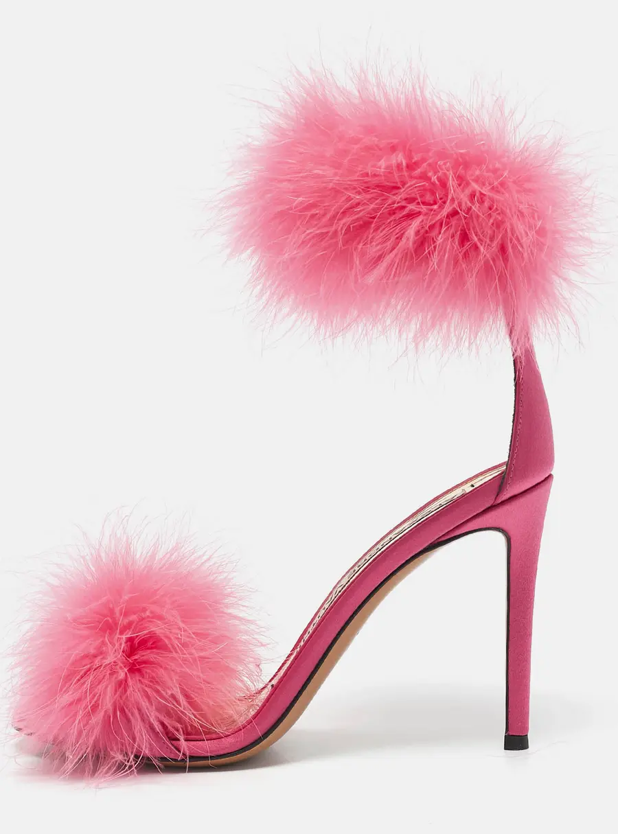 Alexandre Vauthier Pink Feather and Satin Veronica Ankle Strap Sandals Size 37