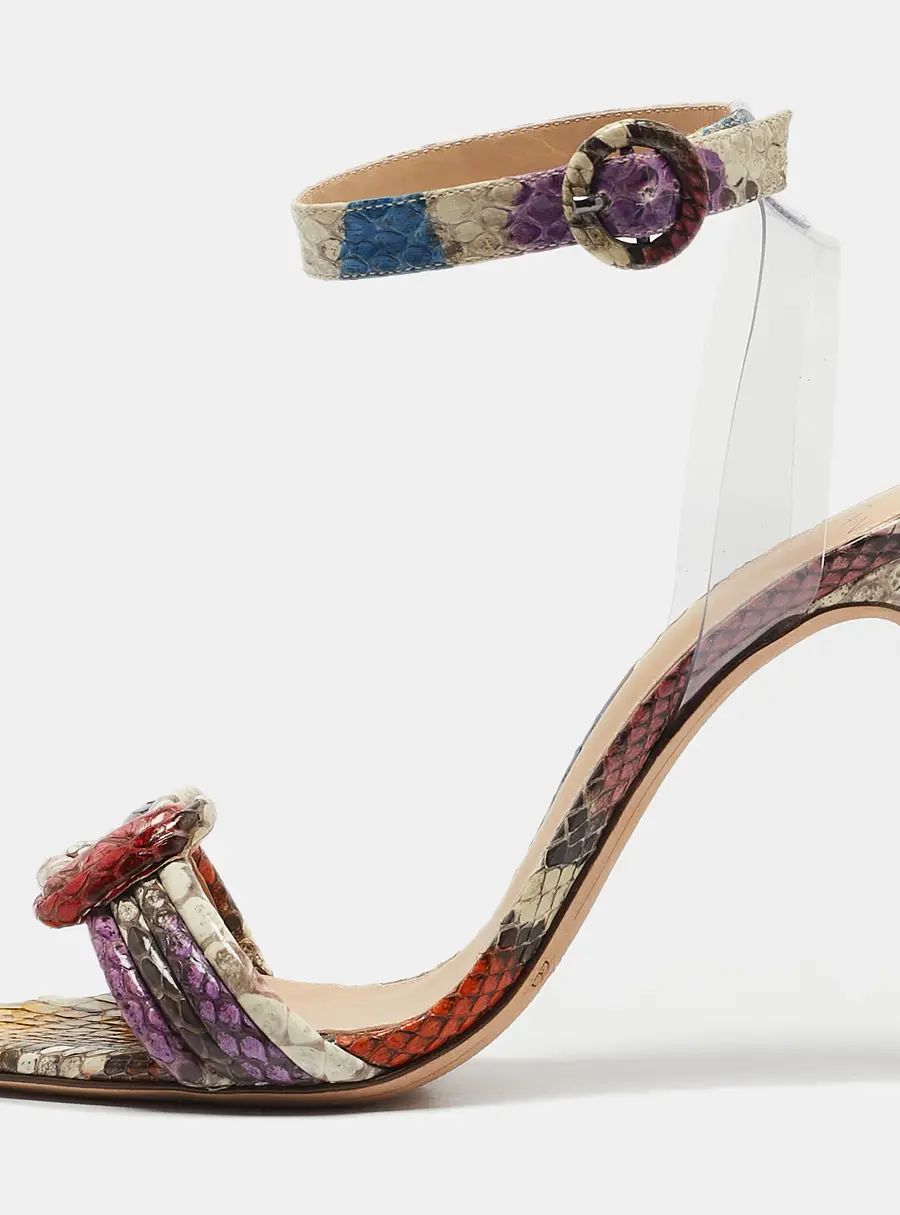 Alexandre Birman Size 37 Multicolor PVC and Python Embossed Leather Ankle Strap Sandals