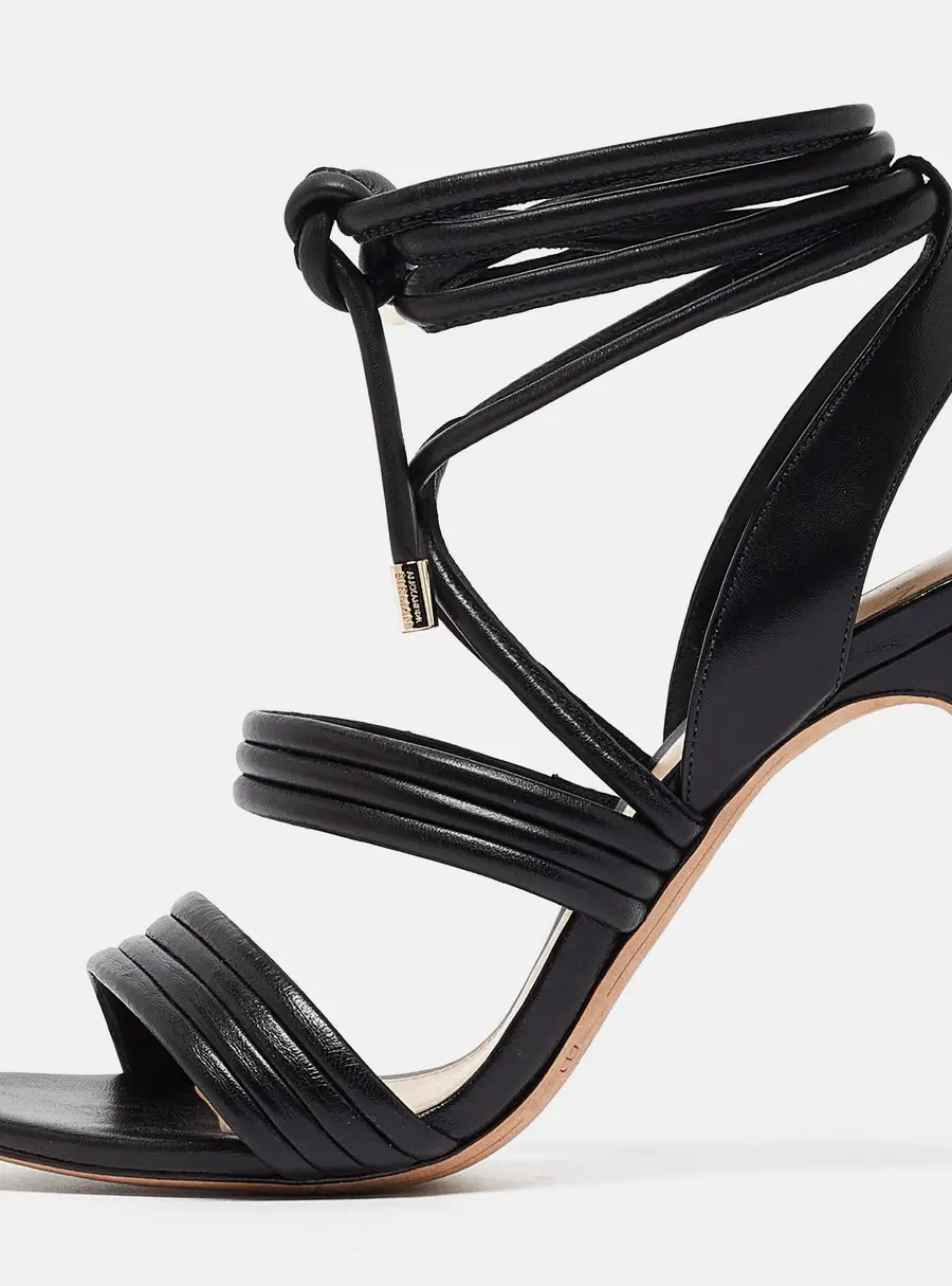 Alexandre Birman Black Leather Ankle Wrap Sandals Size 39