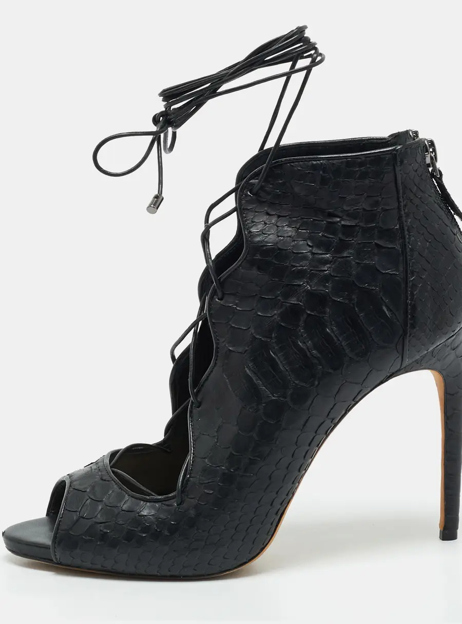 Alexandre Birman Black Python Leather Peep Toe Lace Up Pumps Size 40