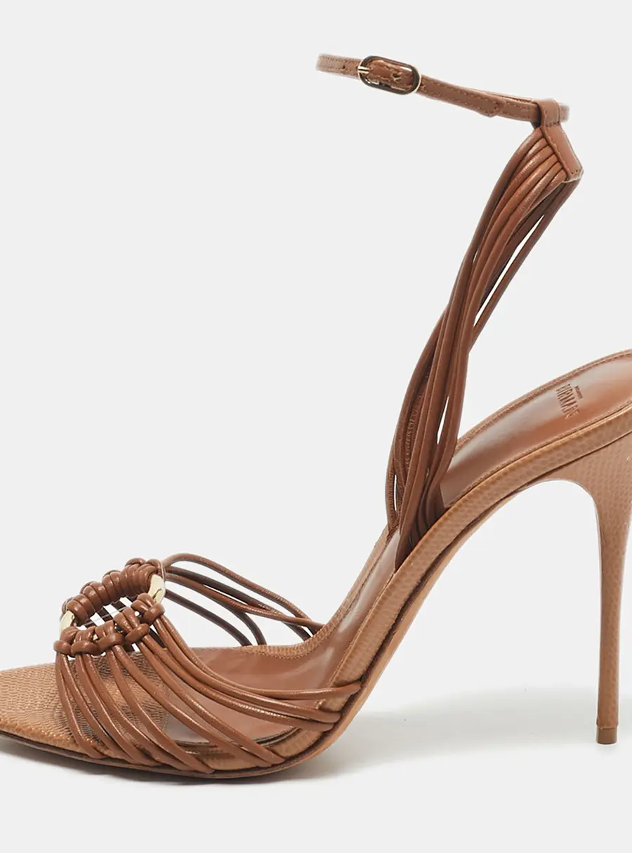 Alexandre Birman Size 39 Brown Leather and Lizard Embossed Leather Ankle Strap Sandals