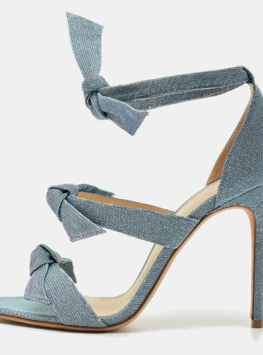 Alexandre Birman Blue Metallic Lurex Fabric Lolita Knot Ankle Strap Sandals Size 39