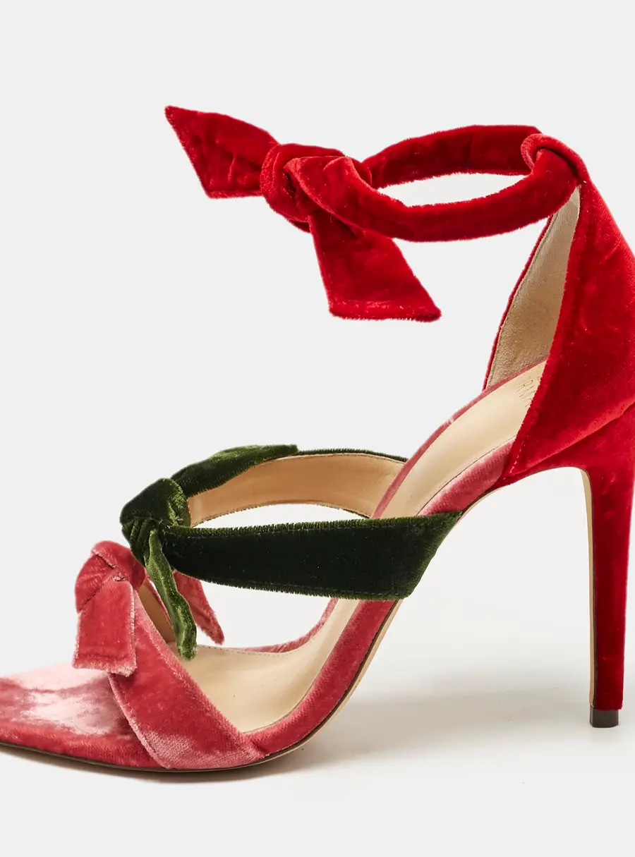 Alexandre Birman Multicolor Velvet Gianna Three Bow Ankle Wrap Sandals Size 37