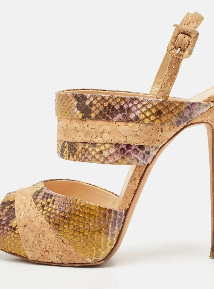 Alexandre Birman Multicolor Cord and Python Leather Ankle Strap Sandals Size 41