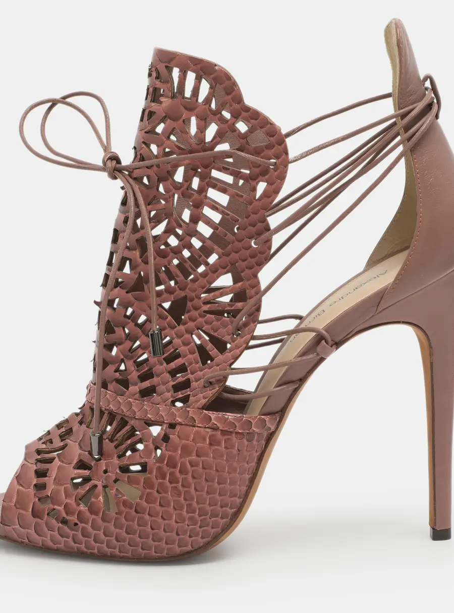 Alexandre Birman Size 40 Beige Python and Leather Laser Cut Tie Up Sandals