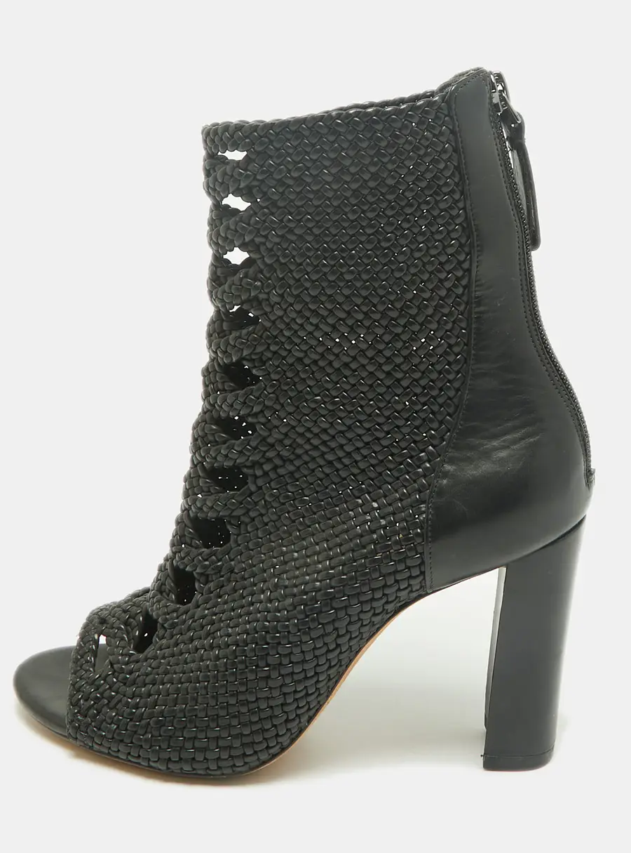 Alexandre Birman Size 37 Black Woven Leather Ankle Length Boots