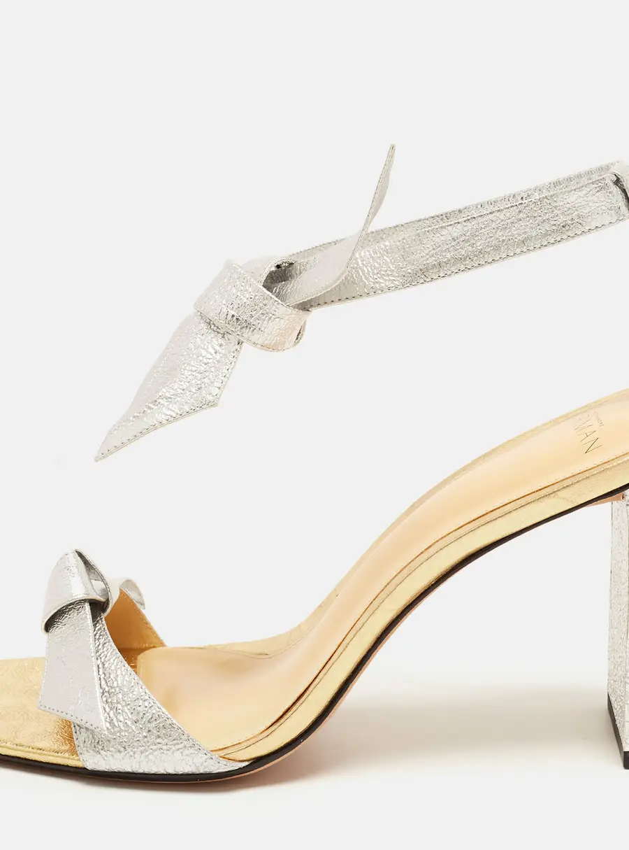 Alexandre Birman Size 39 Silver/Gold Leather Clarita Bow Ankle Tie Sandals