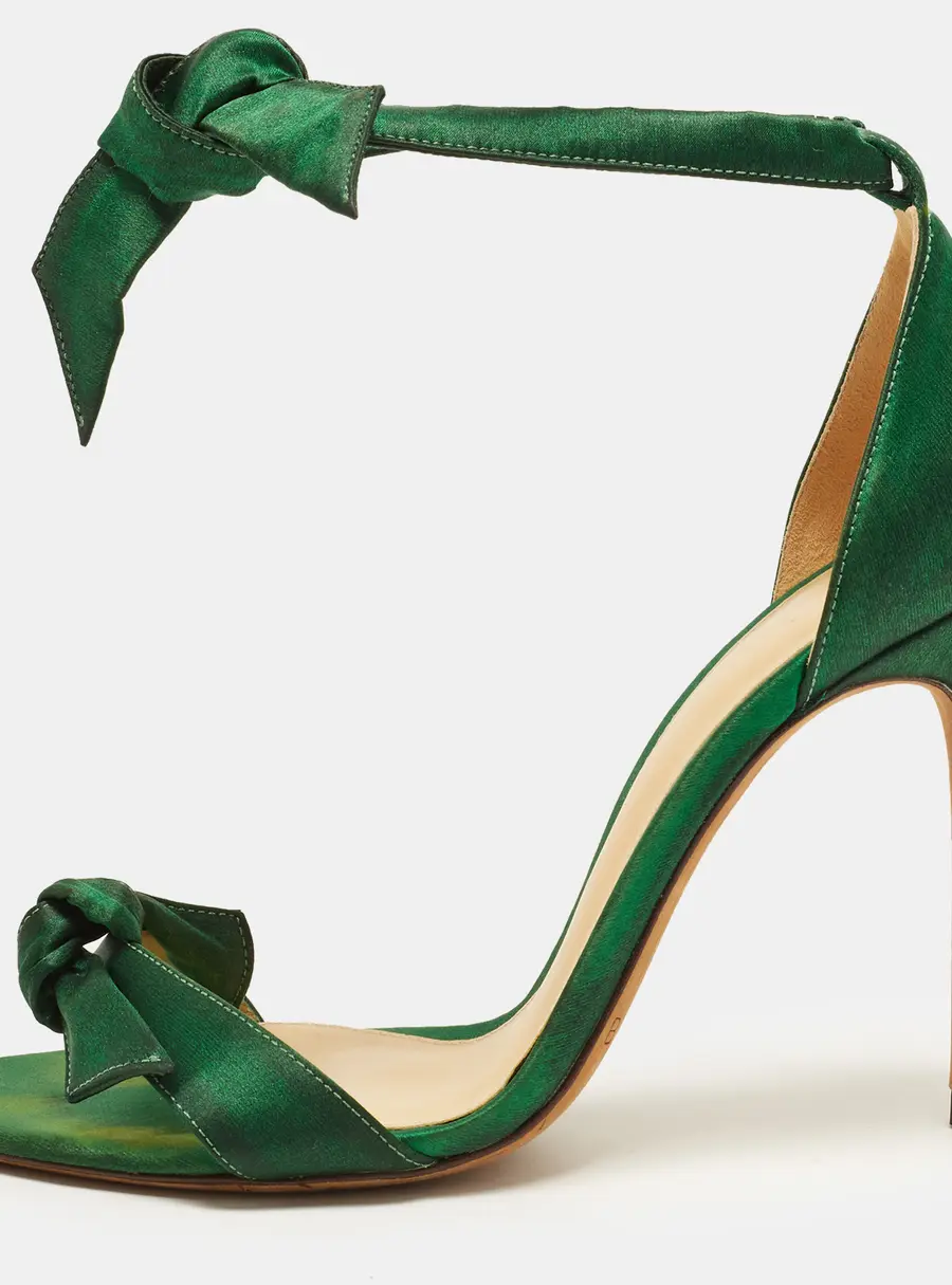 Alexandre Birman Clarita SIZe 36.5 Green Satin Bow Embellished Ankle Strap Sandals