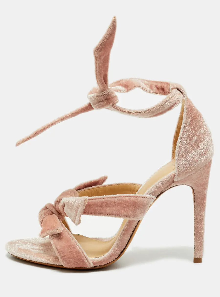 Alexandre Birman Lolita Knot Size 36 Beige Velvet Ankle Strap Sandals