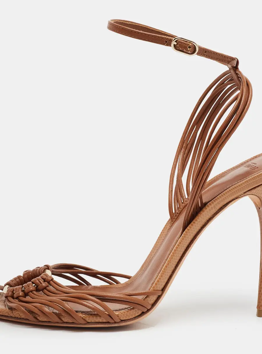 Alexandre Birman Size 40 Brown Leather and Lizard Embossed Leather Ankle Strap Sandals