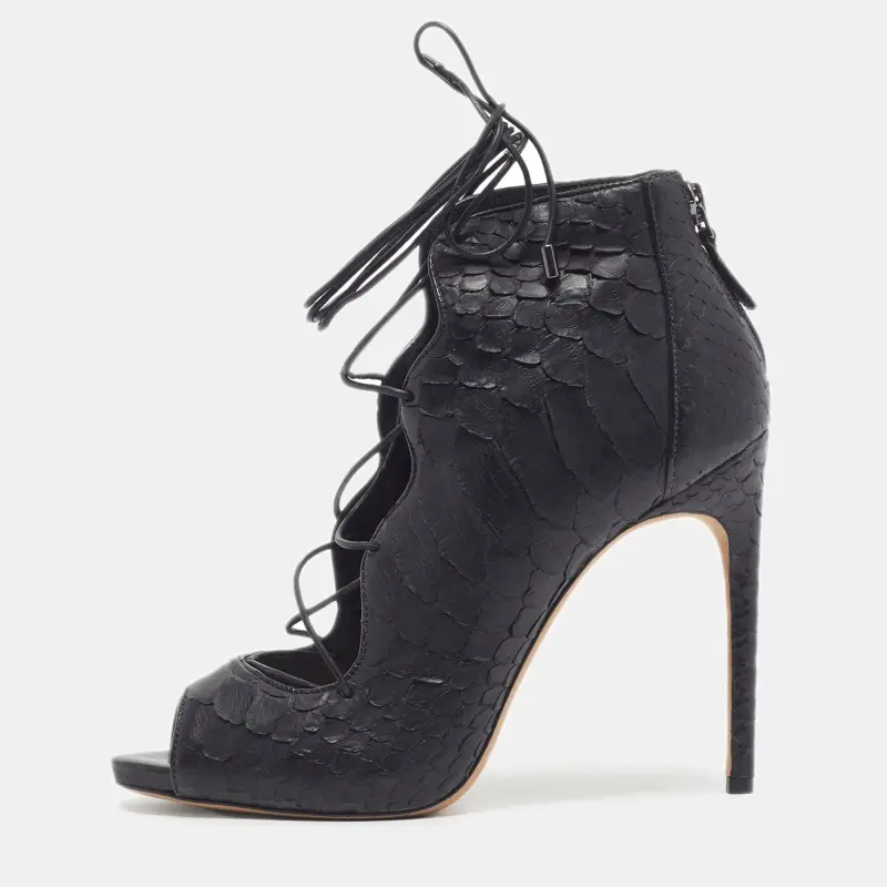Alexandre Birman Donna Size 37.5 Black Python Leather Ankle Length Boots