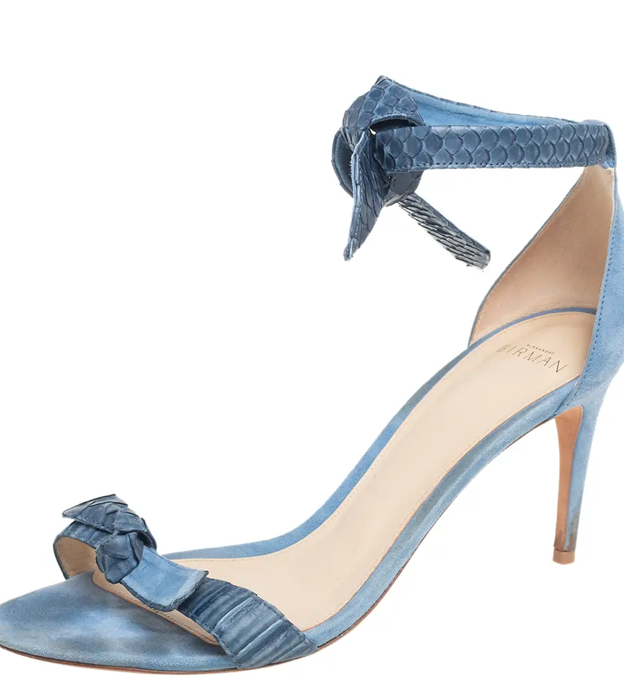 Alexandre Birman Blue Snakeskin Leather and Suede Clarita Ankle-Tie Sandals Size 40