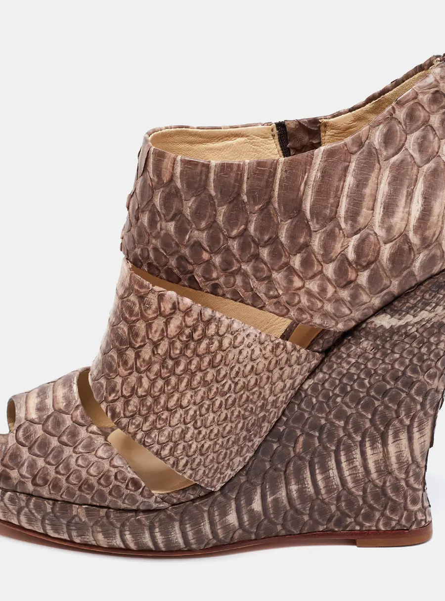 Alexandre Birman Two-Tone Python Leather Wedge Sandals Size 36