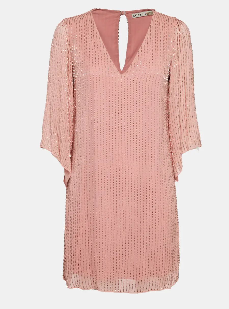Alice + Olivia Pink Embellished Crepe V-Neck Mini Dress S