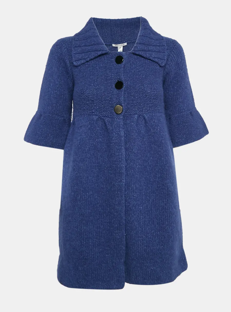 Alice + Olivia Blue Wool Knit Short Sleeve Sweater Coat S