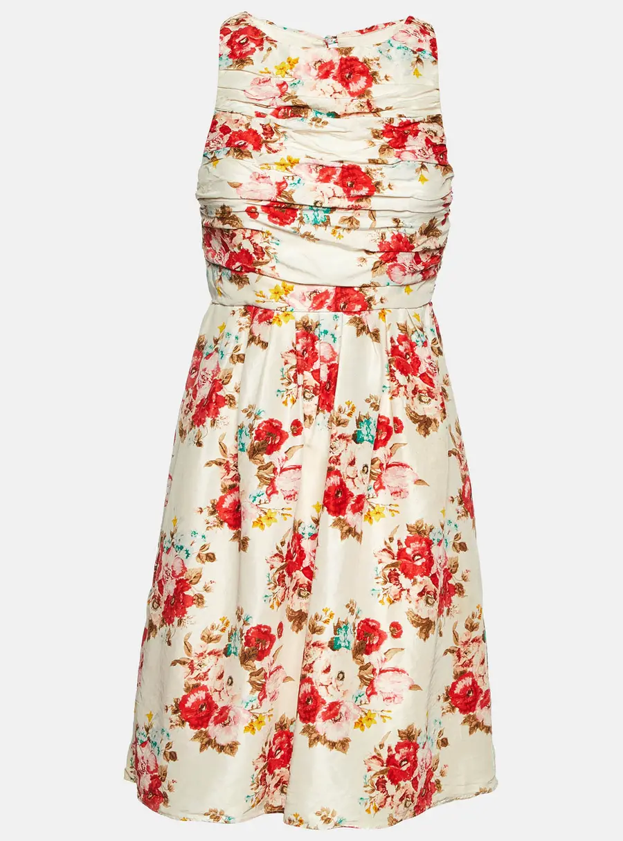 Alice + Olivia White Floral Print Crepe Pleated Sleeveless Mini Dress S