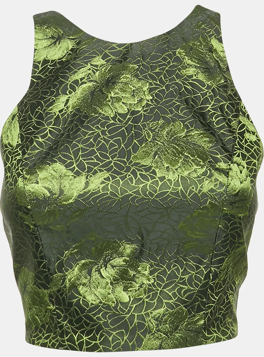 Alice + Olivia Black/Green Rose Jacquard Crop Top S