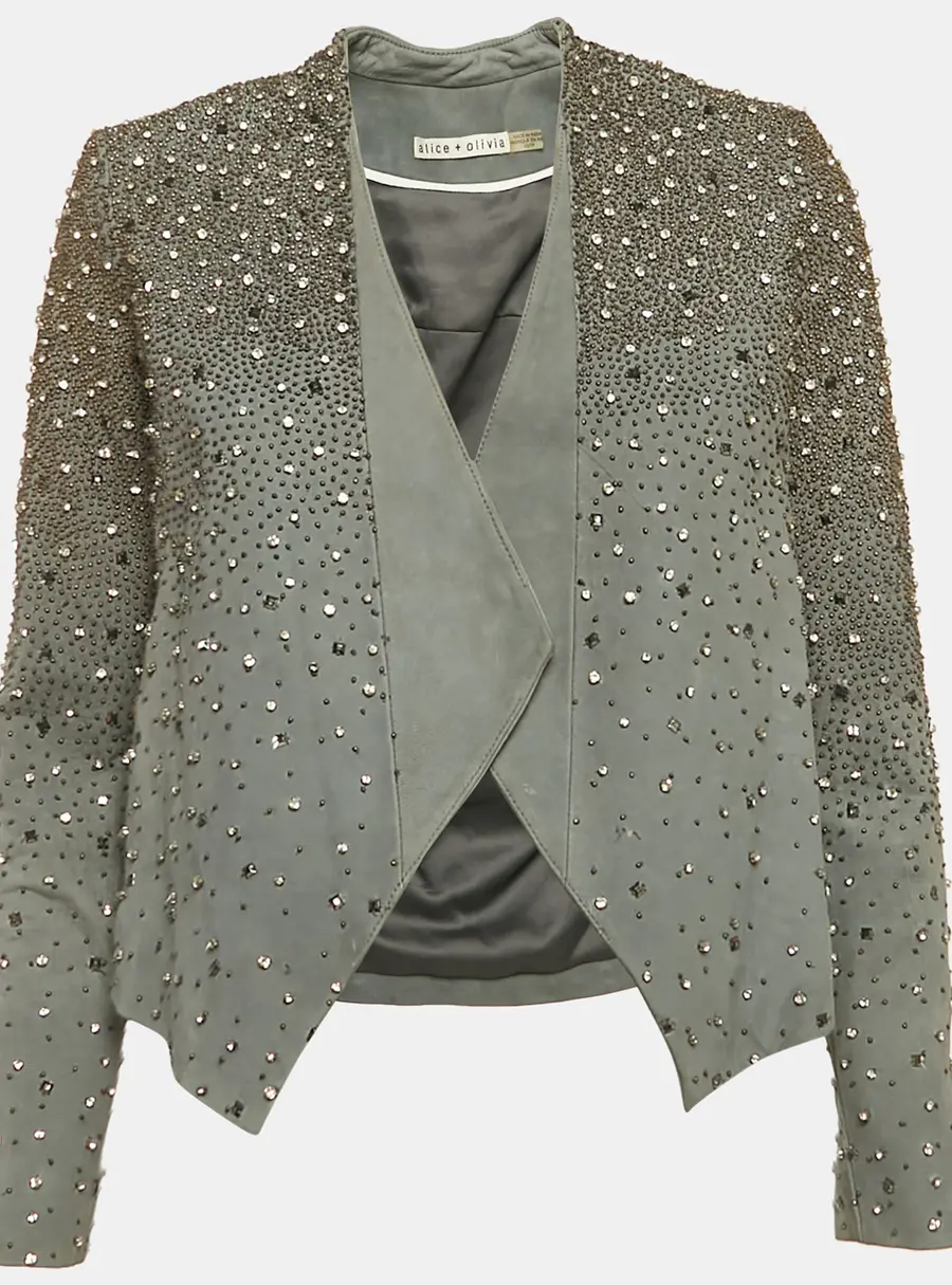 Alice + Olivia Grey Embellished Leather Jacket XS