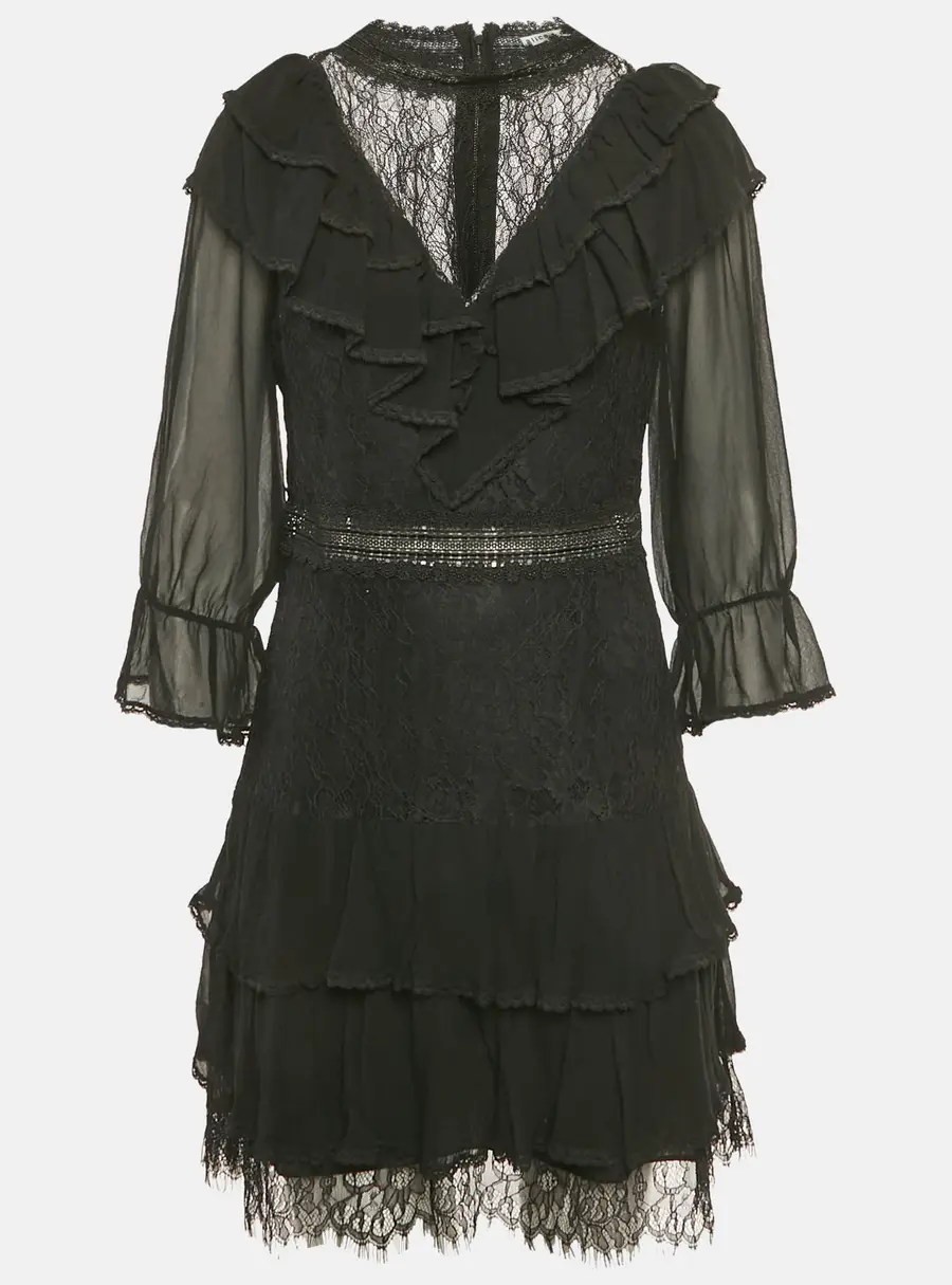 Alice + Olivia Black Crepe Lace Detail Mini Dress M