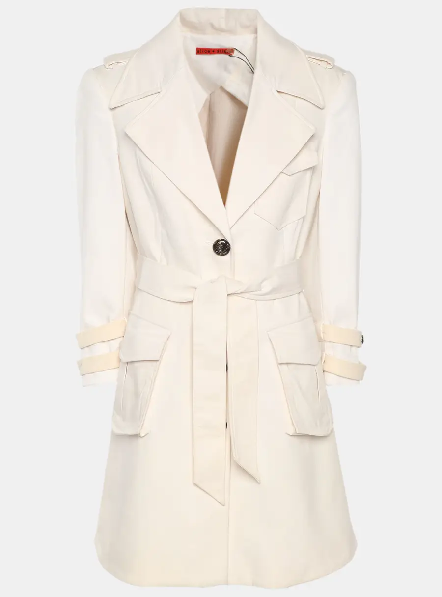 Alice + Olivia Cream Cotton Belted Coat L