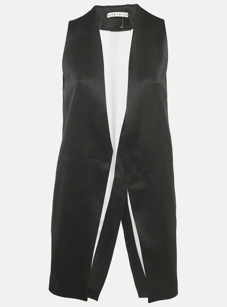 Alice + Olivia Black Satin Open Front Vest XS