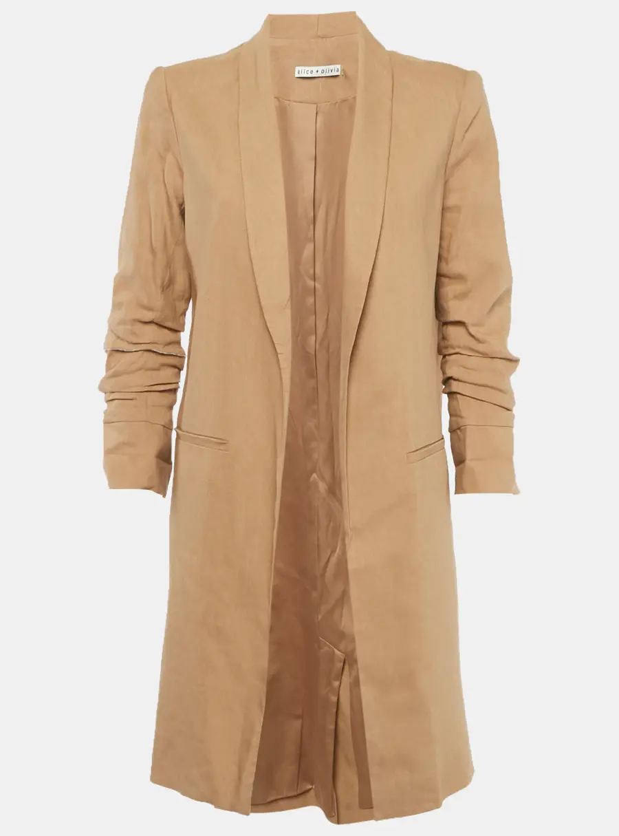 Alice + Olivia Brown Linen Blend Open Front Muriel Coat S