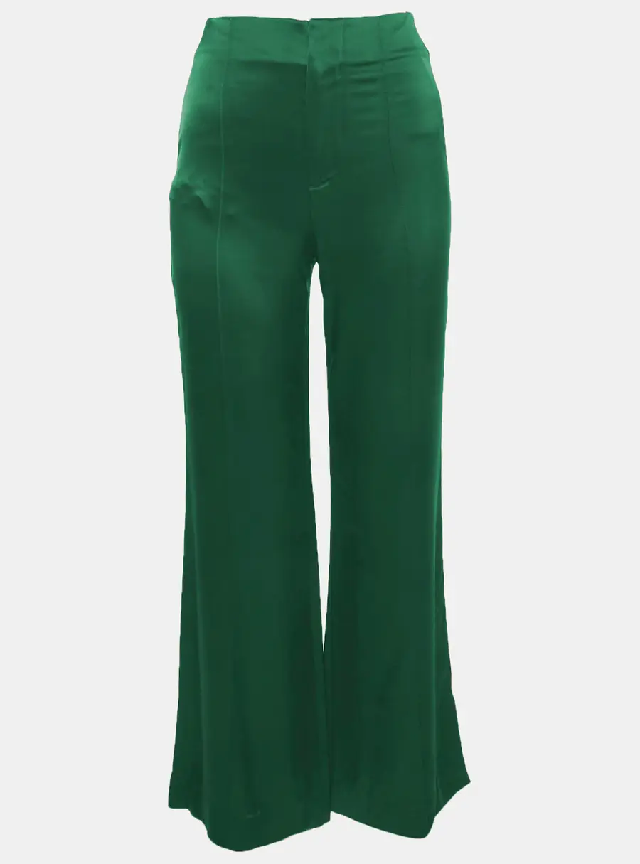 Alice + Olivia Green Satin Wide Leg Trousers S