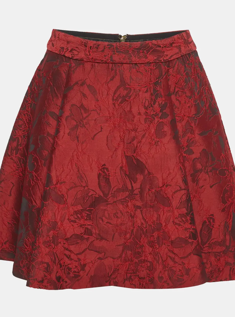 Alice + Olivia Red Floral Jacquard Flared Mini Skirt S