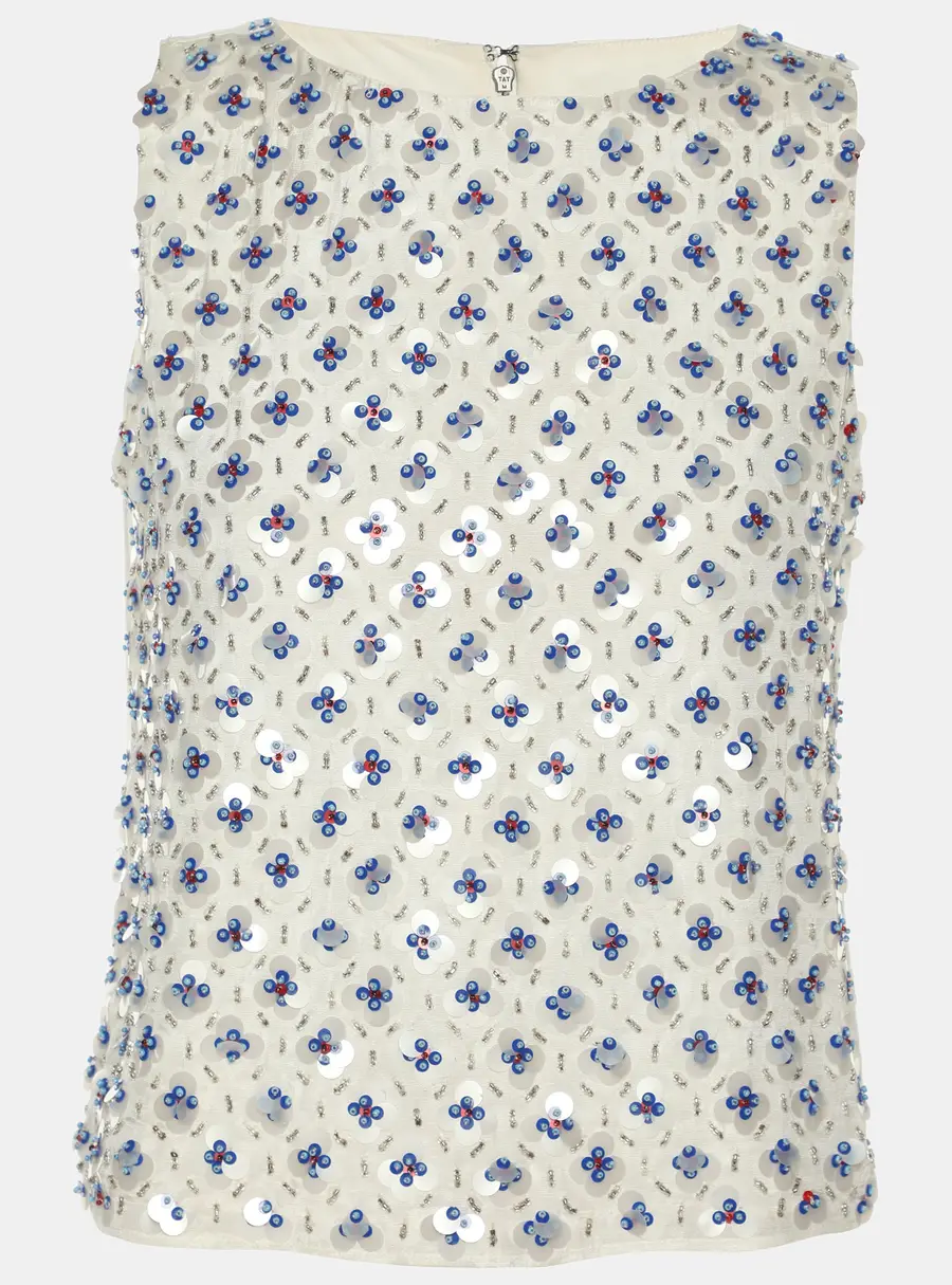 Alice + Olivia White Polyester Embellished Top XS