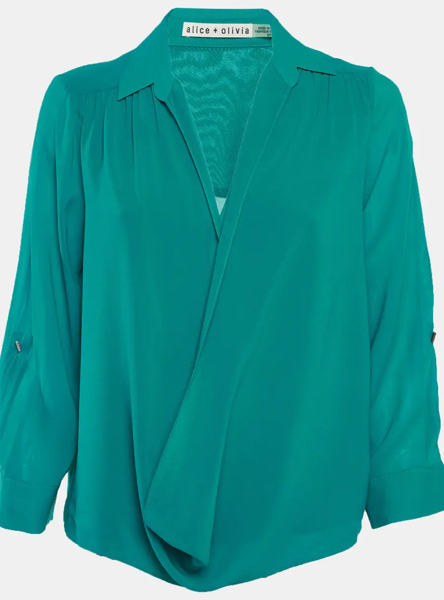 Alice + Olivia Teal Blue Silk Draped Blouse S