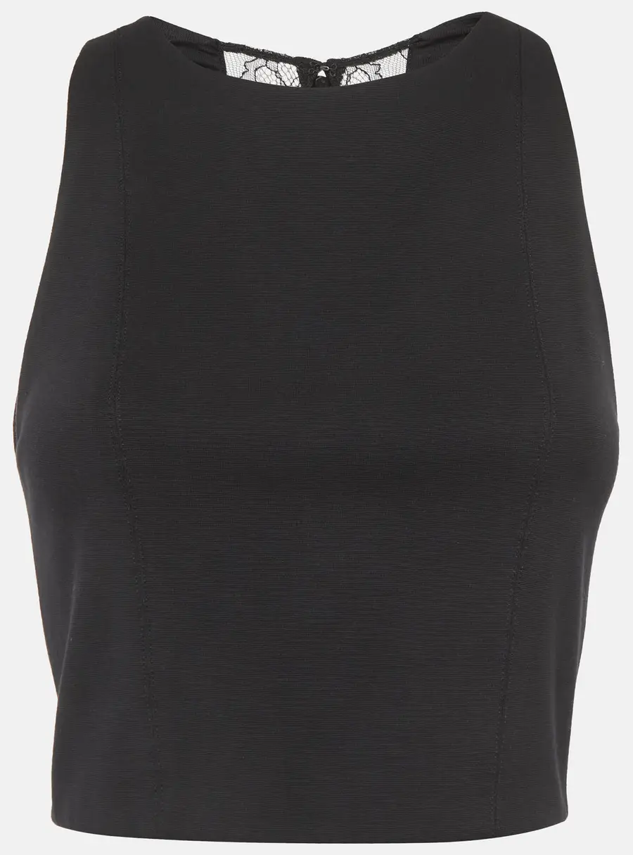 Alice + Olivia Black Jersey Lace Trim Crop Top S