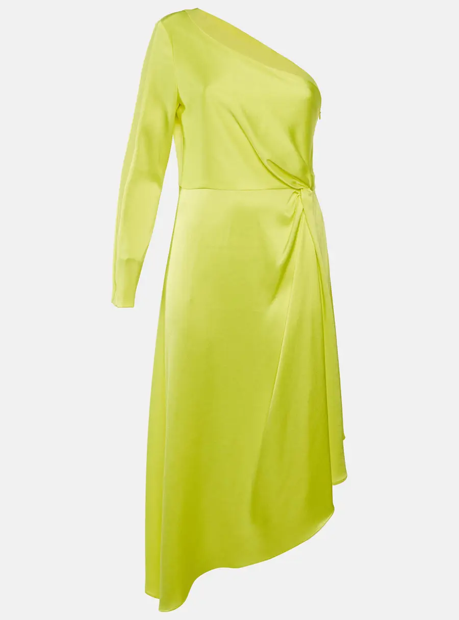 Alice + Olivia Neon Yellow Satin Dora Asymmetrical Dress L