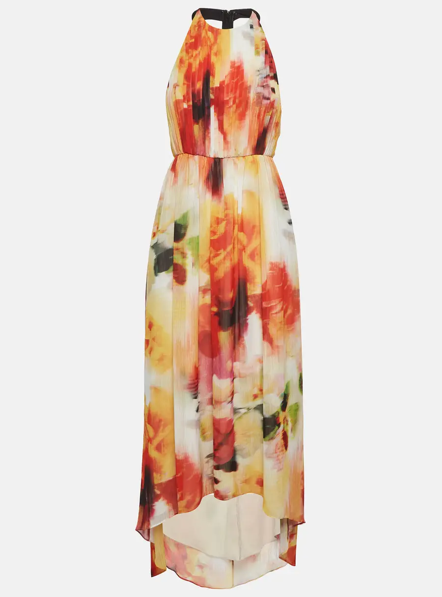 Alice + Olivia Multicolour Chiffon Leather Trim Maxi Dress S
