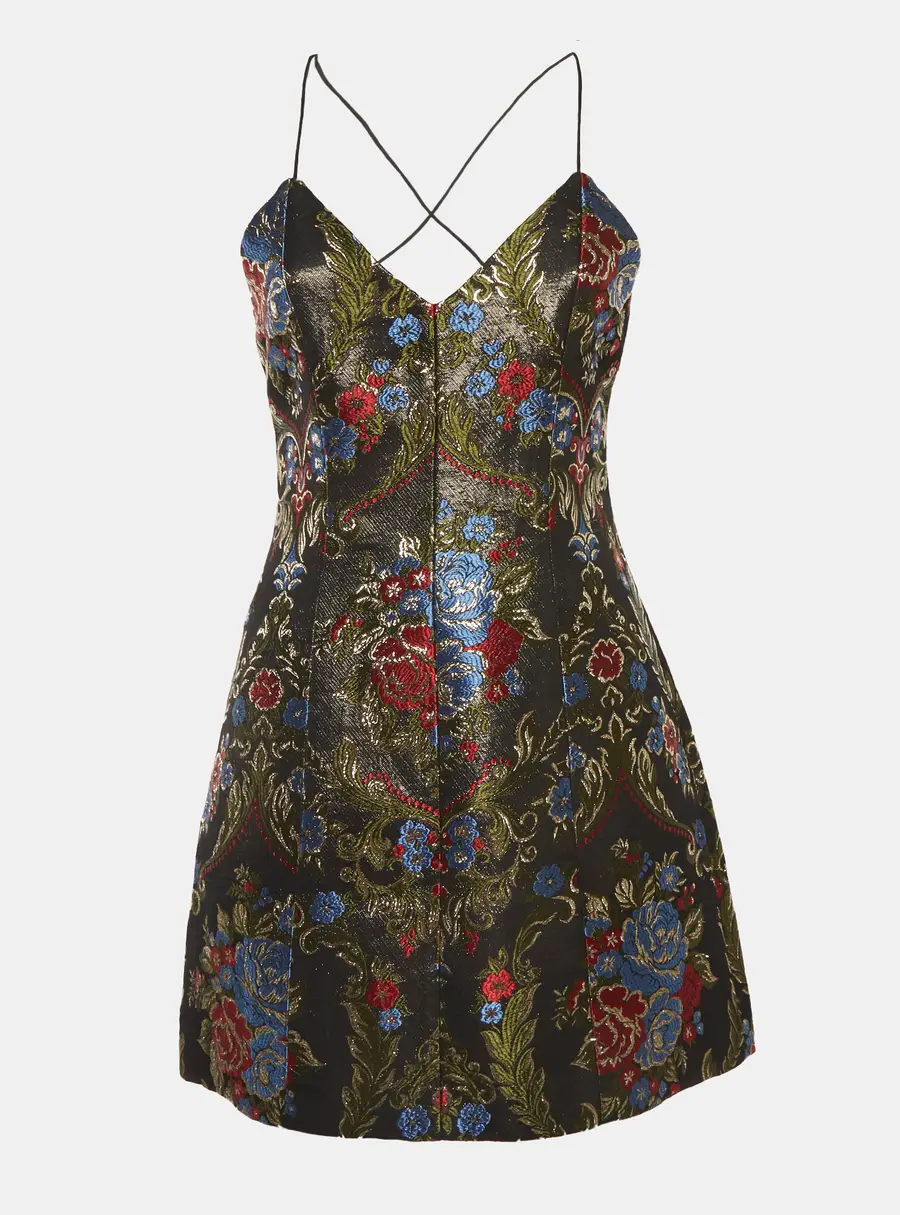 Alice + Olivia Black Floral Jacquard Strappy Mini Dress S