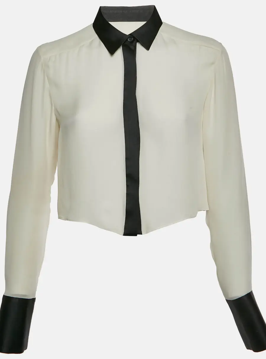 Alice + Olivia Monochrome Silk Crop Shirt M