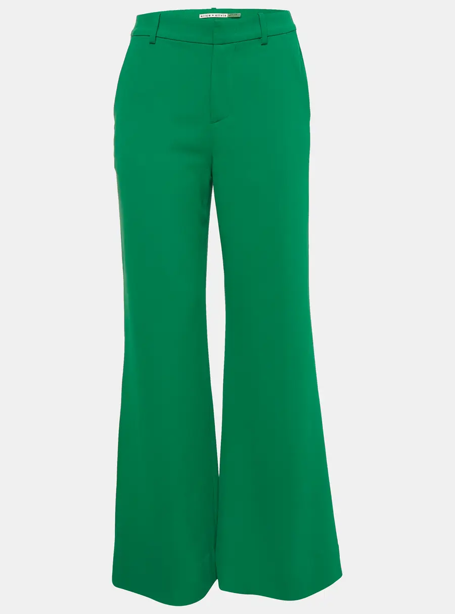 Alice + Olivia Green Crepe Wide Leg Trousers S