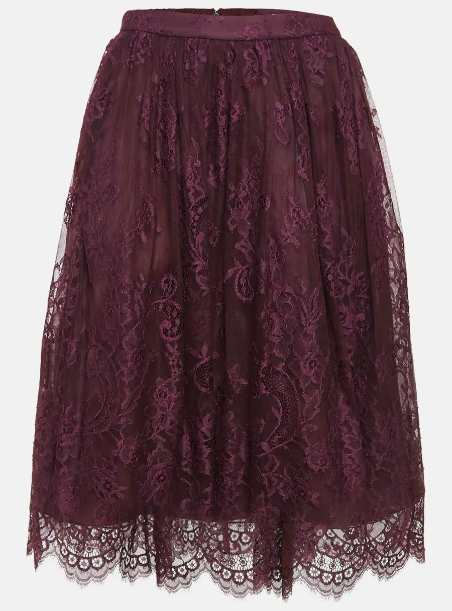 Alice + Olivia Purple Floral Lace Scalloped Hem Midi Skirt M